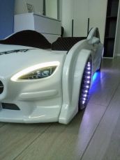 Дитяче ліжко машина Star Premium Mersedes GT white 160х80 см з підсвічуванням, музикою, шкіряний салон, пультом